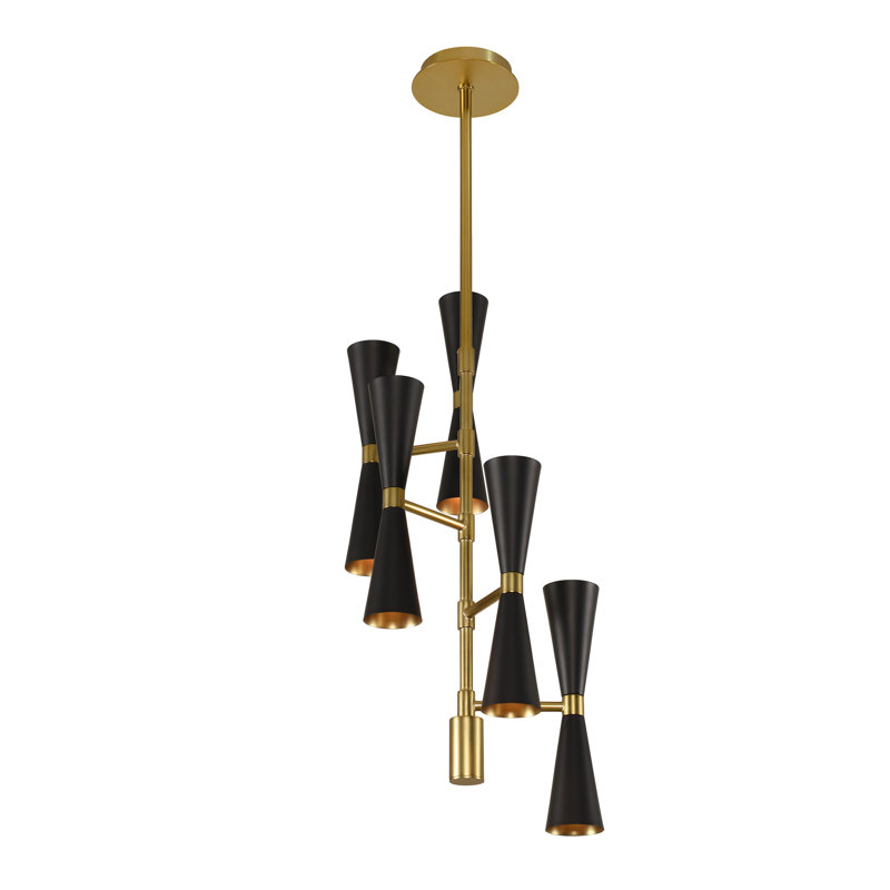Milo 10 LT Matte Black w/ Vintage Brass Chandelier Kalco, Black