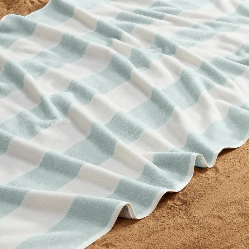 100% Cotton Cabana Stripe Oversized Beach Towels, Light Blue/White