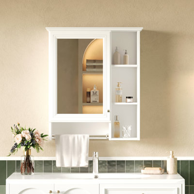 3-In-1 Bathroom Mirror Cabinet, 24-Inch Wall Mounted Medicine Cabinet With Adjustable Shelf & Tower Bar, High-Definition Mirror With Storage For Bathroom Vanity
