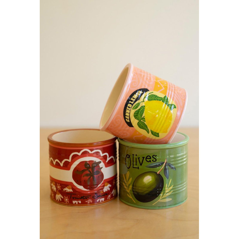 SET OF THREE CERAMIC CANNED GOODS PLANTERS