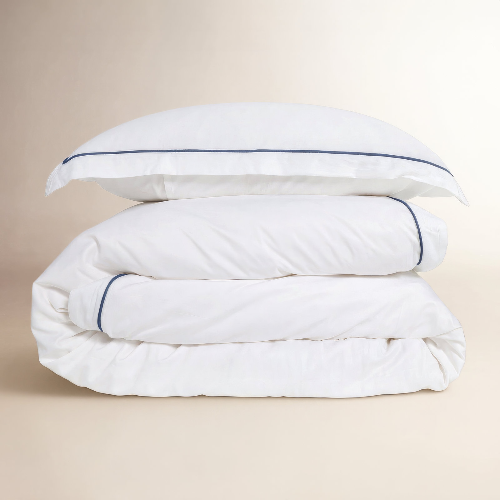 Sheena Rayon Duvet Cover Set, Twin Duvet Cover +  1 Standard Sham, White/Navy