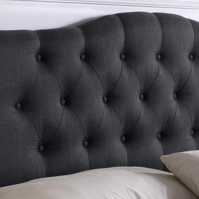 Linen Upholstered Headboard-Modern-Adjustable Height-Button Tufting, Twin, Black