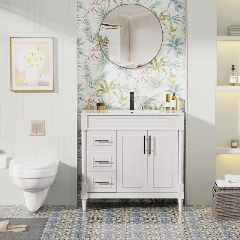 Everarda 36" Freestanding Bathroom Vanity with Sink Top, Faucet, Classic Tapered legs, White