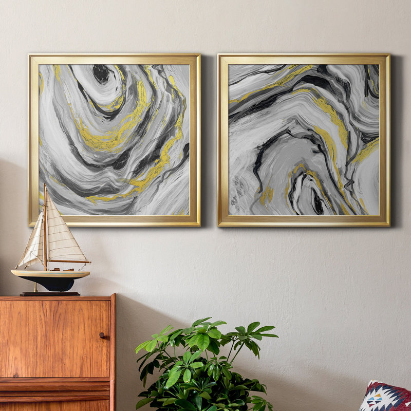 «Bold Agate I», ensemble de 2 reproductions d'art sur toile, H 17,5 po x l 35 po x P 1,5 po, Or