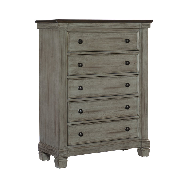 Commode 5 tiroirs Sofia, Gris antique / café