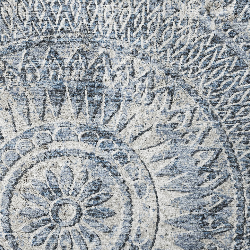 Premium Machine Washable Dream Shag ADS113 Medallion Rug, Blue, 9' x 12'