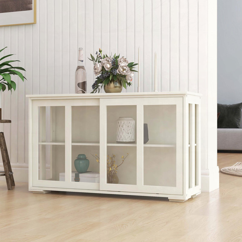 Glass Door Kitchen Storage Stand, White