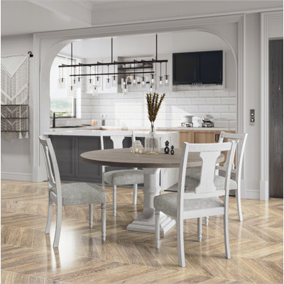 Tannen 59"W Round White and Gray 5-Pc Dining Table Set