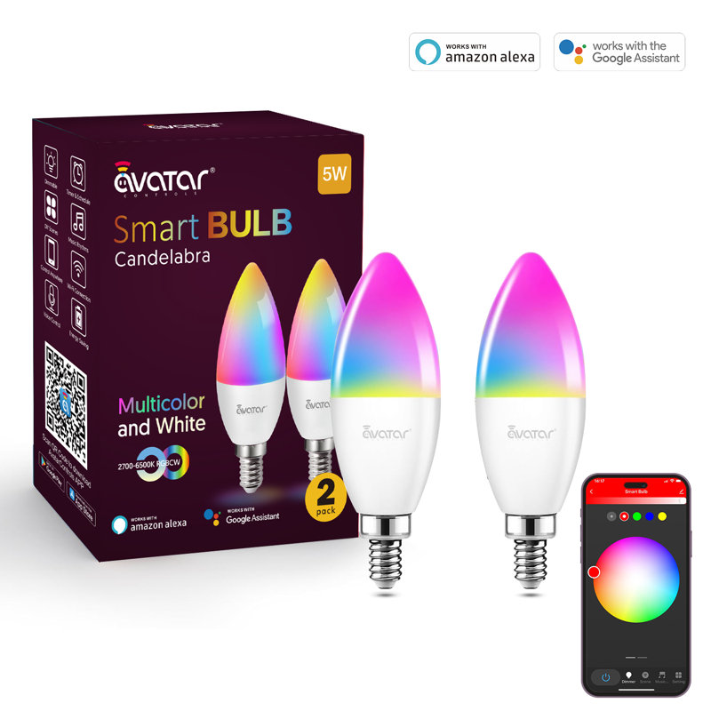 Ampoule à culot candélabre E12 de type B RGBCW 5W avec Alexa / Google