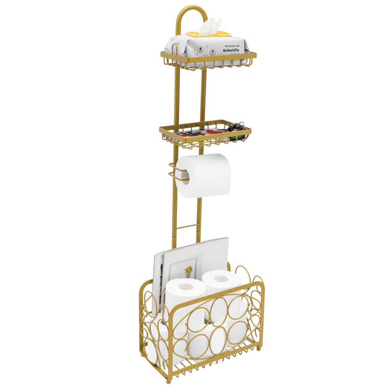 Toilet Paper Holder Tissue Rack Stand with Roll Storage Basket