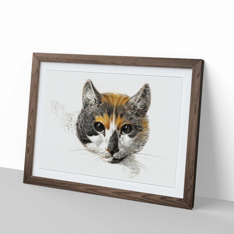 Head of a Calico Cat - Picture Frame Painting Print, 27cm H x 36cm W x 2cm D, Walnut Framed