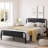 Kempst Queen Size Bed Frame with Wood Headboard and Footboard, Industrial Rustic Queen Metal Platform Bed with Heavy-duty Slats Support, No Box Spring Needed, Black-1227897885-1313203533