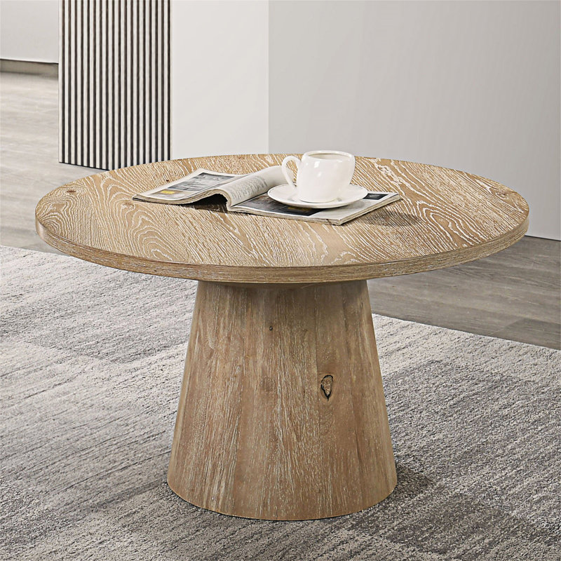 Contemporary Round Coffee Table, Oak