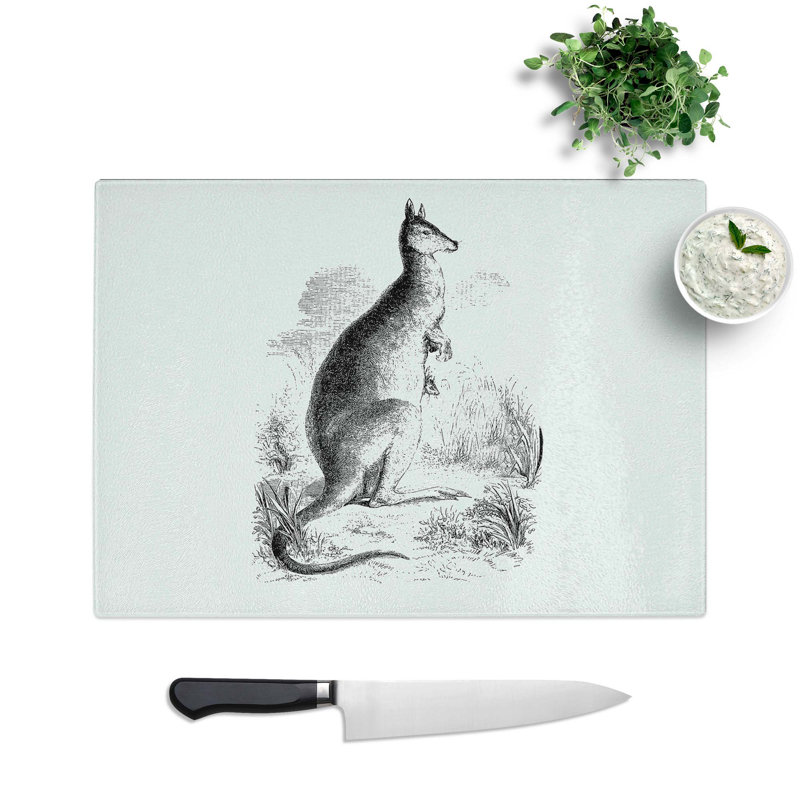 Tempered Glass a Kangaroo Illustration Chopping Board, 39 cm W x 28.5 cm L