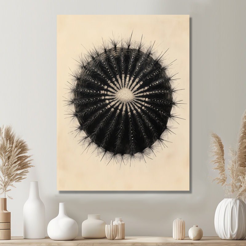 Décoration murale cactus Black Barrel Bloom, H 44 po x l 34 po, Toile tendue