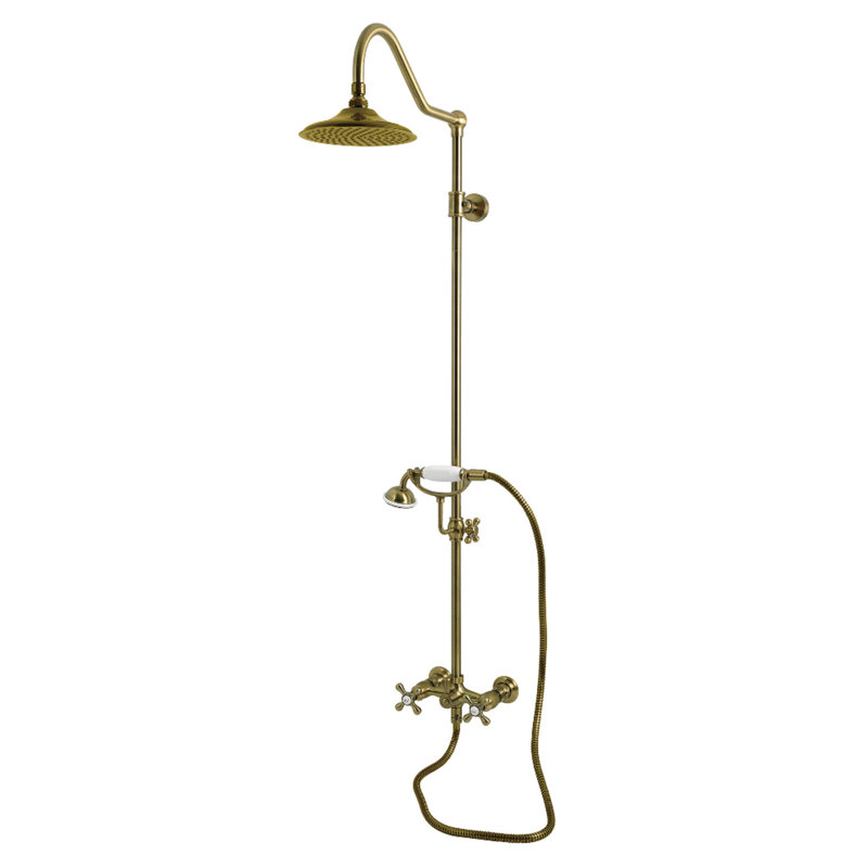 Kingston Brass Kingston Wall Mount Rain Drop Shower System with Hand Shower, Antique Brass