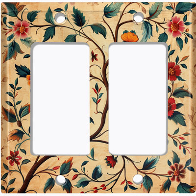 Metal Light Switch Plate Cover; US Standard Size 2 Gang GFI Rocker - Vintage Flowers