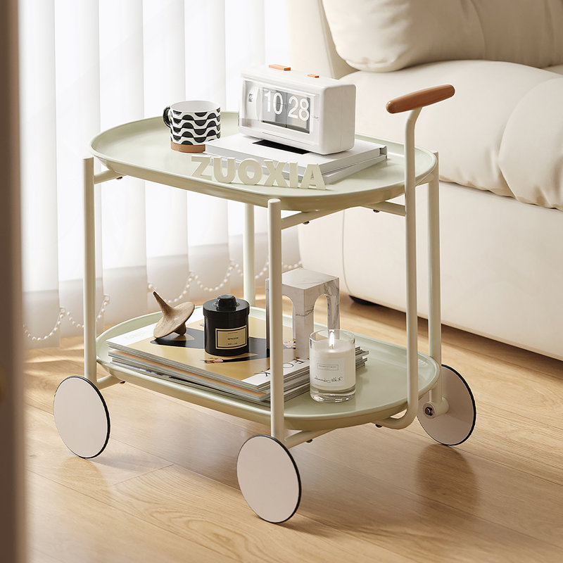Moon Storage Cart (Green) Nordic Internet Celebrity Mobile Trolley Kitchen Simple Double Storage Shelf Living Room Sofa Storage Shelf