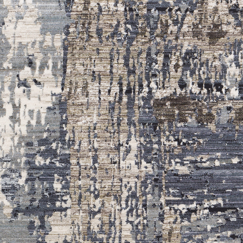 Tapis tissé à la machine bleu marine/taupe morten, Rectangulaire 5 pi x 7 pi 10 po