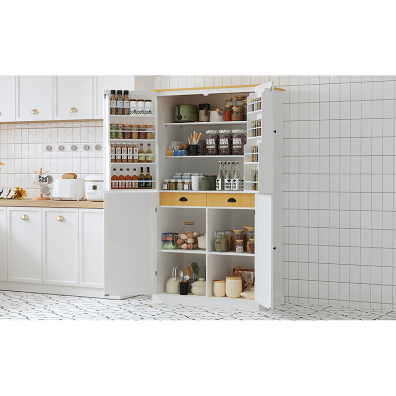 40.2X20x71.3Inch High Freestanding Kitchen Pantry Large Cupboard Storage Cabinet With 2 Drawers, 2 Adjustable Shelves, 8 Door Shelves For Kitchen, Dining Room,White