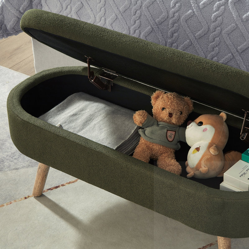 Banc de rangement rembourré avec couvercle relevable, Vert foncé
