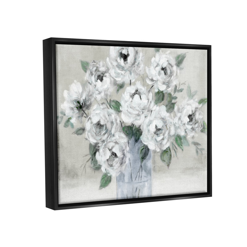 «Traditional White Flower Bouquet» par Carol Robinson - peinture à cadre flottant sur toile, H 17 po x l 21 po x P 1,7 po