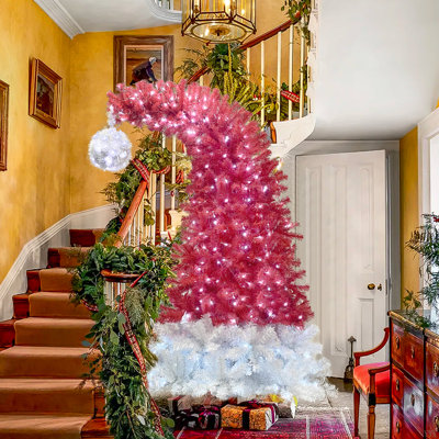 6FT Hinged Fir Artificial Fir Bent Top Christmas Tree, Xmas Tree Bendable Santa Hat Style Christmas Tree Holiday Decoration,1250 Lush Branch Tips, 300 LED Lights X-Mas
