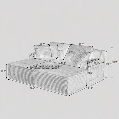 Méridienne double compressible avec porte-gobelets - aucun assemblage requis, causeuse moelleuse moderne pour lire dans la chambre à coucher