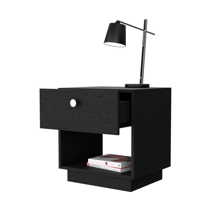 Table de chevet noire pour chambre à coucher avec 1 tiroir et magnifique rangement, Noir