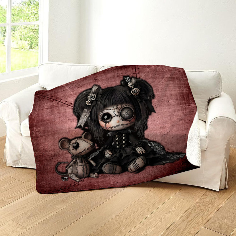 Little Stitch Ups Old Friends Mouse Beach Medium Sherpa Blanket, 60" W x 80" L, Red