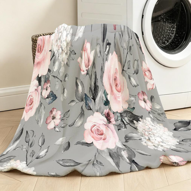 Jeté en molleton blanc ultra doux en flanelle avec fleurs printanières et imprimé recto, Throw 40" x 50"