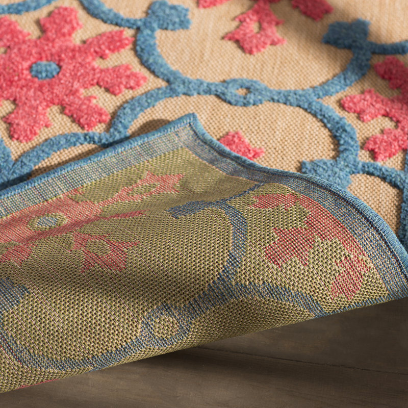 Luisa Floral Indoor/Outdoor Area Rug in Pink/Blue/Sand, Rectangle 7'10" x 10'10"