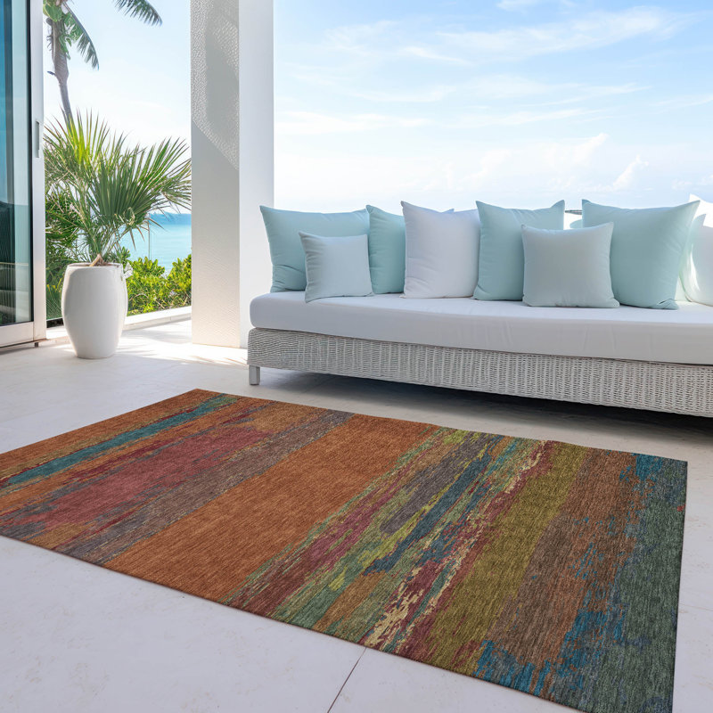 Terracotta and Multicolor Synthetic Flat Woven Runner Rug