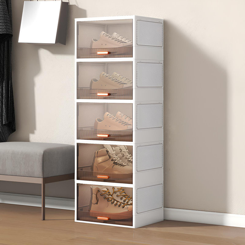 Boîte à chaussures rabattable pliable, armoire à chaussures en plastique transparent