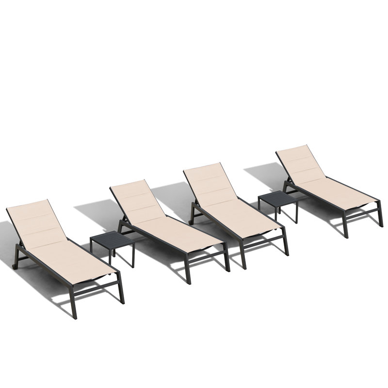 Chaise longue d'extérieur en métal avec table, Kaki