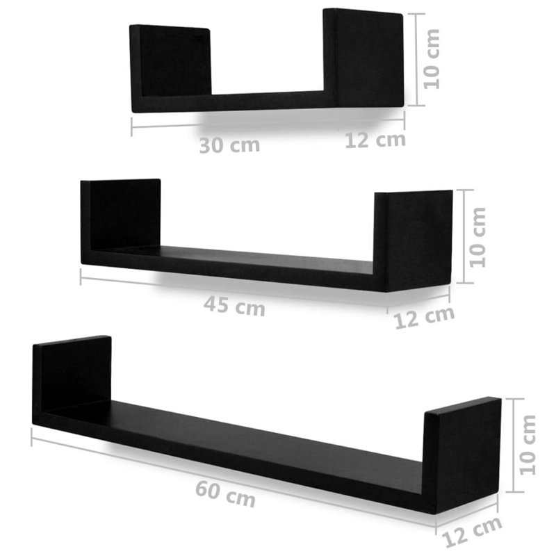 Parque 3 Piece Floating Shelf, Black