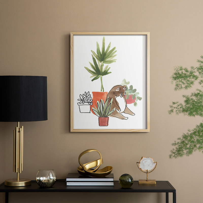 PurrfectPlantsII Framed Print - Solid Wood, 21" H x 17" W