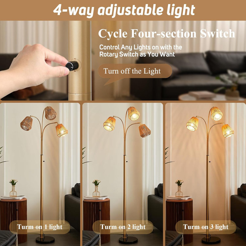 Lampe sur pied en rotin doré
