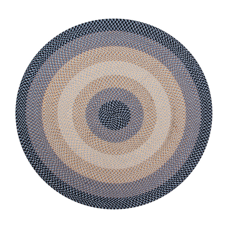 Tapis d'intérieur tressé réversible à motif géométrique Monnie, Rond 72 po x 72 po