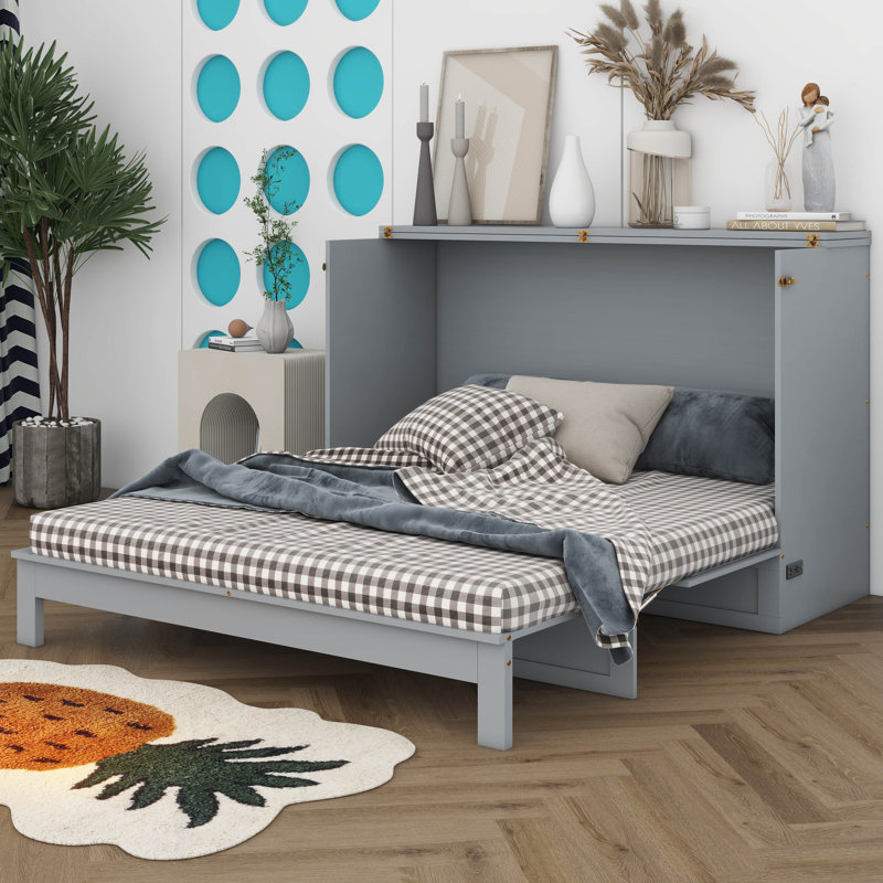 Murphy Bed With Large Drawers, White, Queen