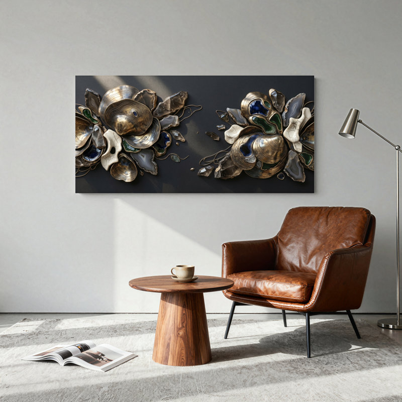 Ensemble de 1 tableau sur toile à fleurs métalliques, L 58 po x H 28 po, Wrapped Canvas