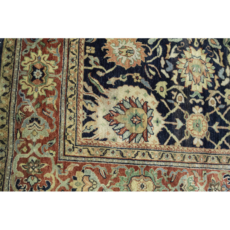 Tapis bleu et rouge noué à la main de haute qualité