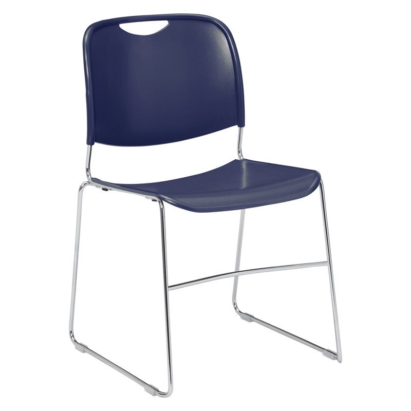 Navy Blue Armless Metal Stacking Chair