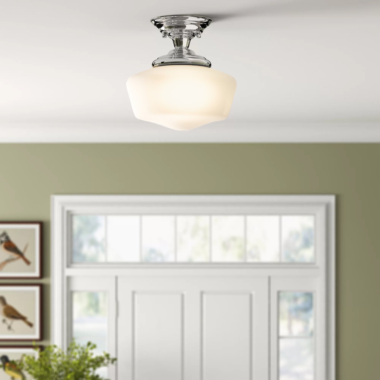 Salas Single Light Glass Semi Flush Mount, Chrome