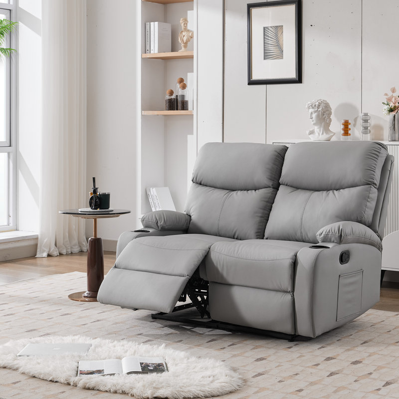  Loveseat Recliner Sofa,Double Reclining Loveseat with Side Pockets,Small couch for Living Room, RV, Home Theater Seating-Gray