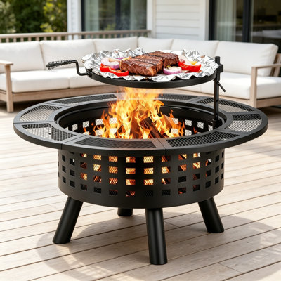 Foyer 36 po 3-en-1 avec couvercle de barbecue gris anthracite