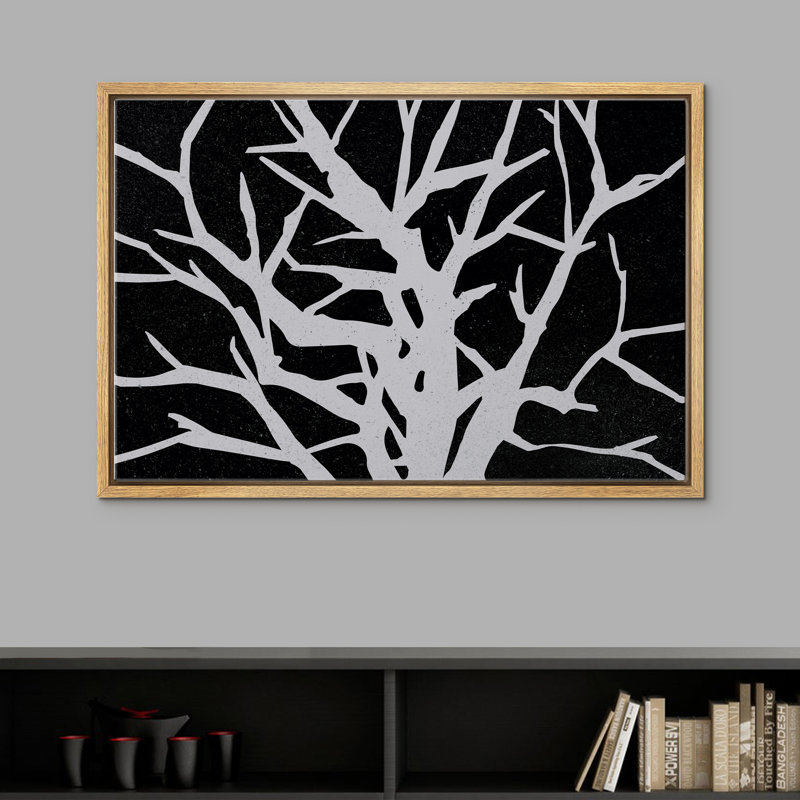 Signe, reproduction d'art sur toile encadrée, branche d'arbre gris, silhouette, plantes, illustrations, impressionnisme, dramatique, noir et blanc, pour le salon, la chambre à coucher, le bureau