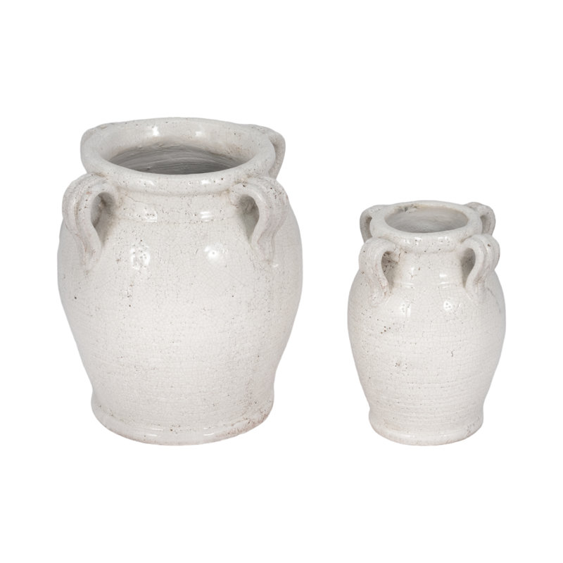 Ceramic/Porcelain Table Vase, Glossy White, 7" H x 5" W x 5" D
