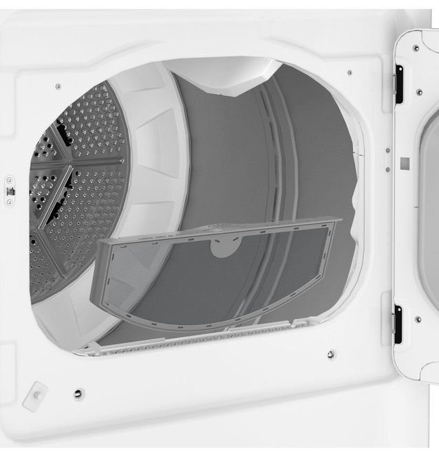 GE Appliances 7.4 Cu. Ft. Natural Gas Dryer Sensor Dry Reversible Door in White