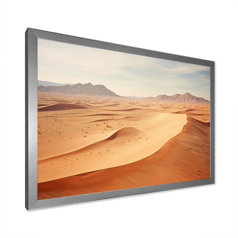 Scénique paysage désertique infini horizon III, H 16 po x l 32 po x P 1 po, Cadre simple argenté